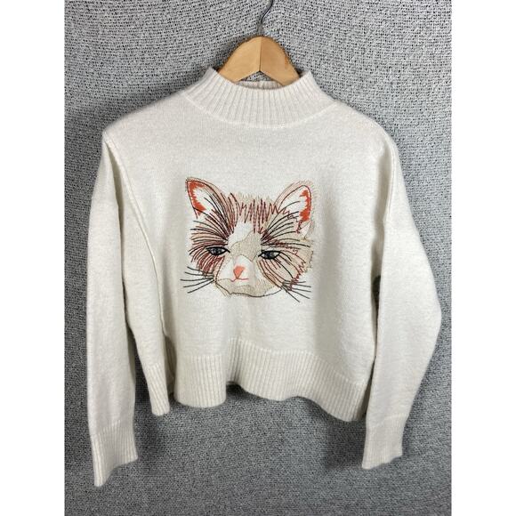 Moth Anthropology Cat Love Sweater Womens M Petite Cropped Boxy Rescue Swiftie - Picture 1 of 9